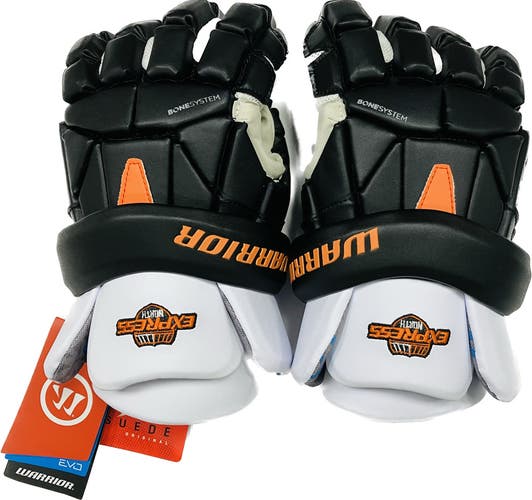 New Warrior Evo Lacrosse Gloves size 12" medium black orange custom mens lax sz