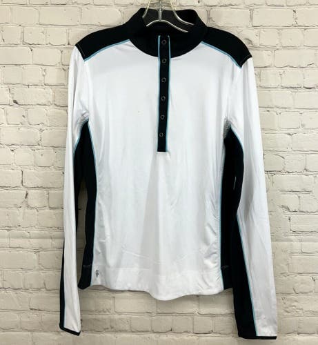 Chase 54 Womens LS7200 Swanky Medium White Black Snap Collar Golf Pullover NWT