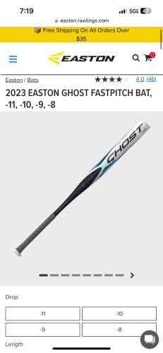 Easton Ghost Double Barrel Fastpitch Bat (-10)