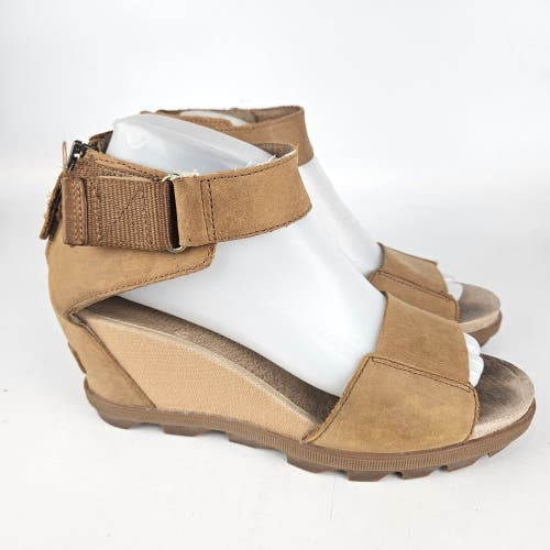 Sorel Joanie II Ankle Strap Wedges Women's Size: 8.5 Brown Nutbuck Leather Shoe