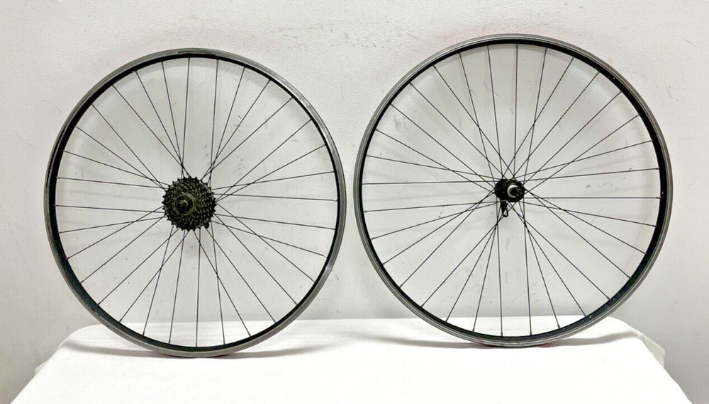 Black Aluminum 7-Speed 32-Spoke 700C Road Wheelset Quando Hubs Shimano Freewheel