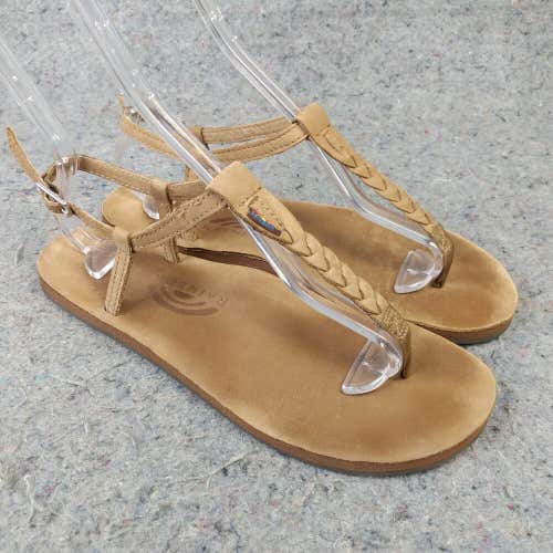 Rainbow T Street Sandals Womens Large Beige Tan Thong Ankle T-Strap Shoes