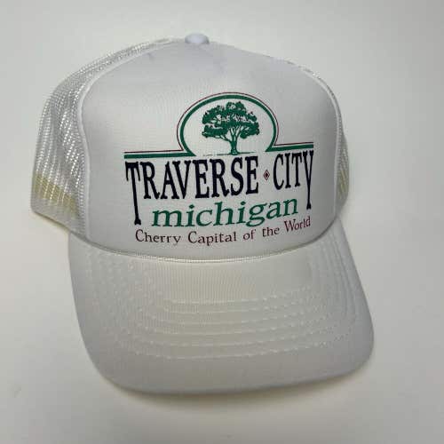 Vintage Traverse City Michigan Trucker Snapback Hat Cap Cherry Capital