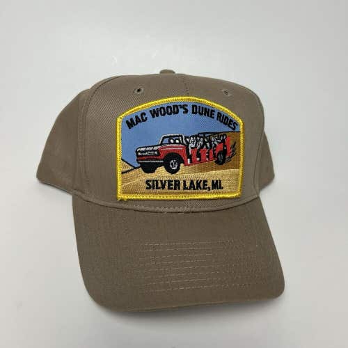 Vintage Mac Wood's Dune Rides Snapback Hat Cap Silver Lake MI Patch Brown