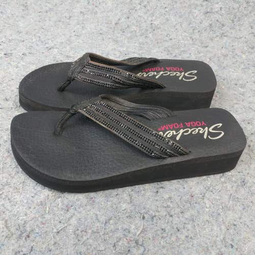 Skechers Sandals Yoga Foam Womens 8 Flip Flop Thong Shoes Black Comfort Slip On