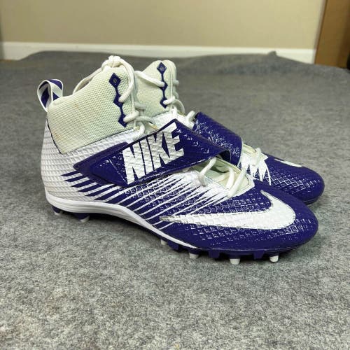 Nike Mens Football Cleat 12.5 Purple White Shoe Lacrosse Strike Pro Sports Pair