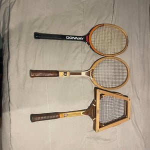 Three Vintage Wooden Tennis Raquets