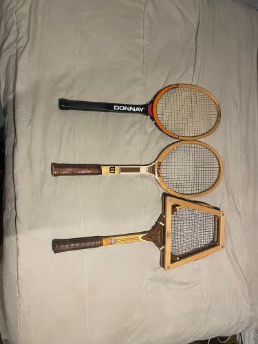 Three Vintage Wooden Tennis Raquets