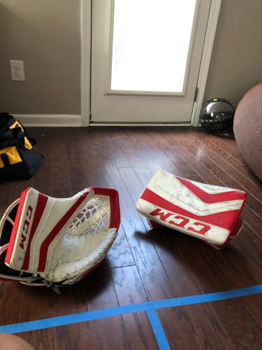 CCM Red/White Glove and Blocker