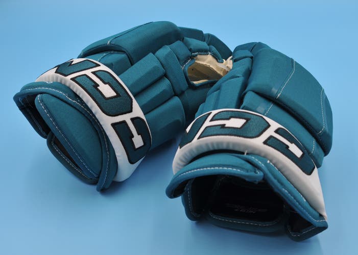 San Jose Sharks Chmelevski Teal Game Worn Pro Game-Used Gloves NHL Pair #2