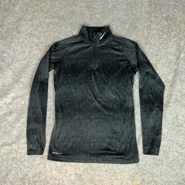 Nike Womens Pullover Large Black Gray Performance Therma Fit Swoosh Athleisure