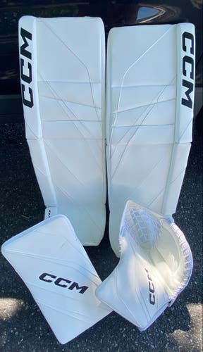New 34" CCM Extreme Flex E6.9 Goalie Leg Pads with Used Glove and Blocker