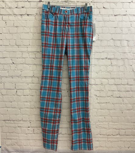 Masters Golf Fashion By Alaska Womens Julie Size 10 Blue Red Plaid Golf Pant NWT