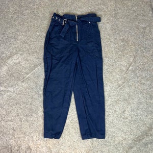 Banana Republic Womens Pants 6 Petite Navy Belted Linen Blend Career Office
