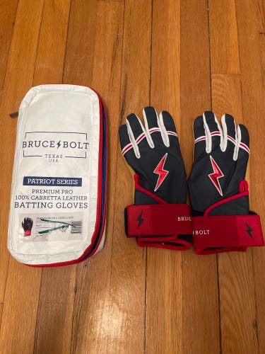 New Bruce Bolt Large Long Cuff Patriot Series Batting Gloves