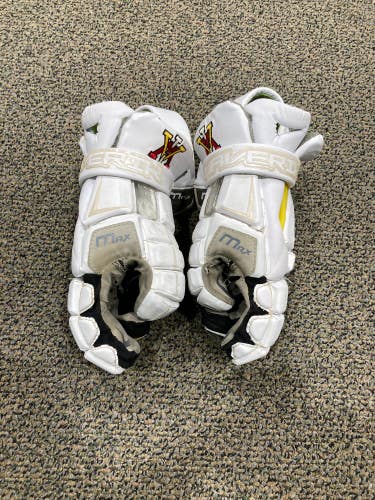 Used White VMI PLAYER ISSUED Maverik Max Lacrosse Gloves 13"