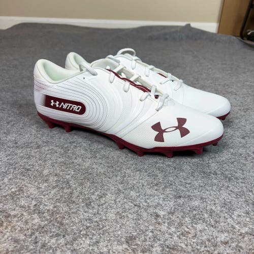 Under Armour Mens Football Cleat 15 White Maroon Shoe Lacrosse Nitro Low Sports