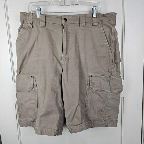 Duluth Trading Flex Fire Hose Cargo Shorts Mens 38 Khaki Relaxed Fit Work Heavy