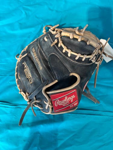 Black Used Kid Pitch (9YO-13YO) Rawlings Heart of the Hide Right Hand Throw Catcher's Baseball Glove