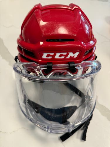 Used Medium red CCM Tacks 910 Helmet with CCM FV1 mask