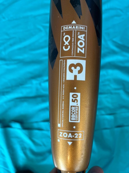 Batte De Baseball DeMarini ZOA -3 BBCOR 2022 - 31/28 Oz - Or - Quasi Neuve (emballage Abîmé)