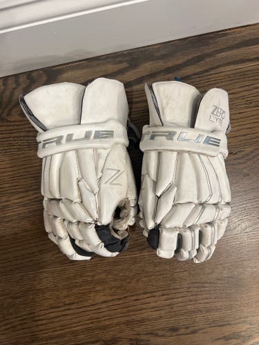 Used True Zerolyte 12” White Lacrosse Player Gloves.
