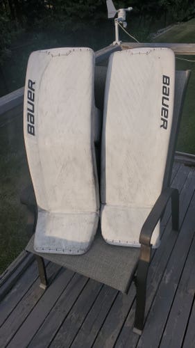 Large (35+1) White Bauer Supreme UltraSonic Goalie Leg Pads