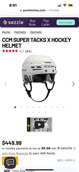 Used Small CCM Super Tacks X Helmet Pro Stock