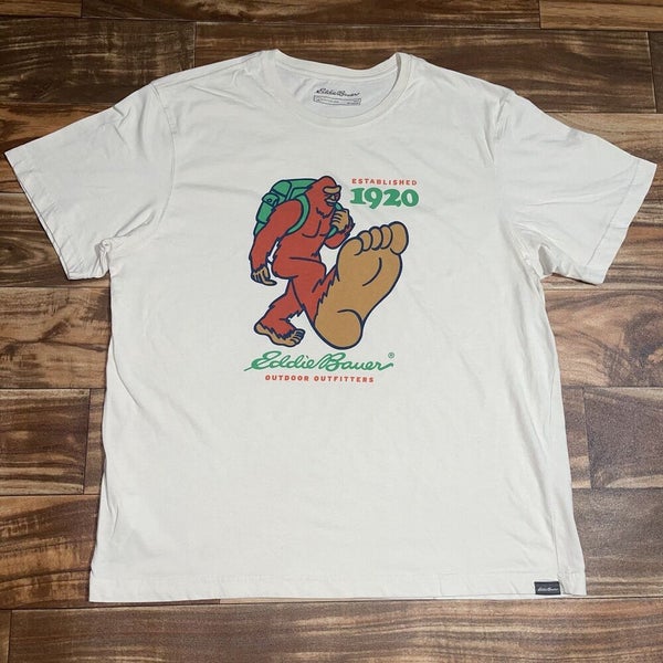 Eddie Bauer Shirt Mens Large Short Sleeve Crewneck Big Foot Sasquatch Hiking