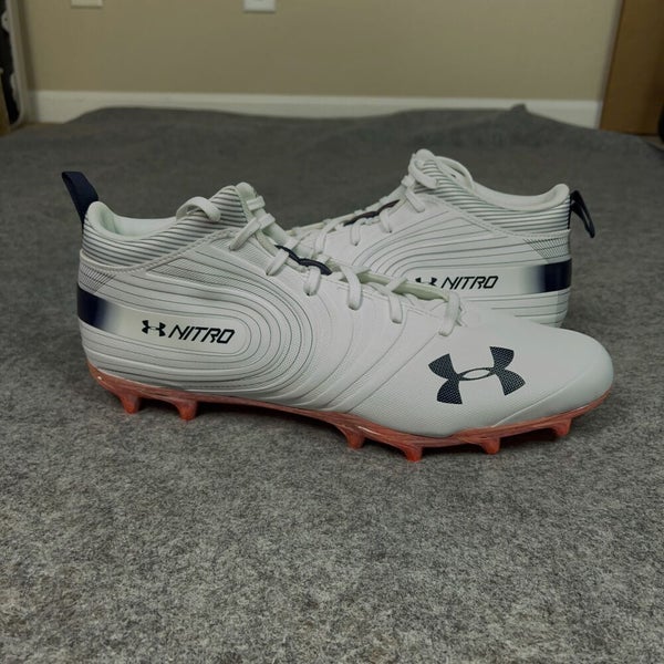 Under Armour Mens Football Cleat 16 White Navy Orange Lacrosse Team Nitro Mid A4