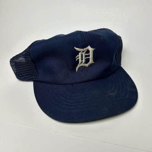 Vintage 80s Detroit Tigers Snapback Trucker Hat Cap Blue MLB Annco