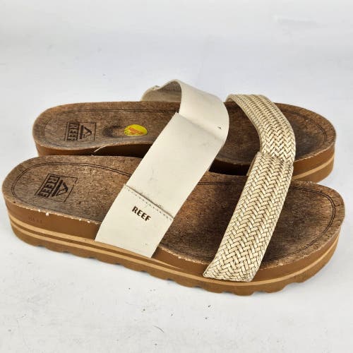 Reef Cushion Vista Hi Platform Slide Sandals Two Strap Bone Beige Women’s 9