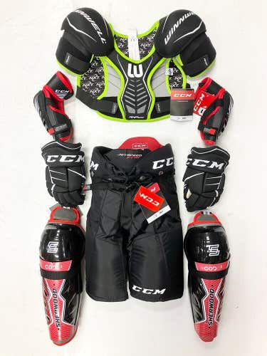 New JR Large equipment pants gloves shin elbow shoulder junior ice hockey kit