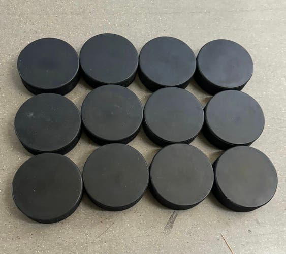 12 Blank Black Hockey Pucks Brand New