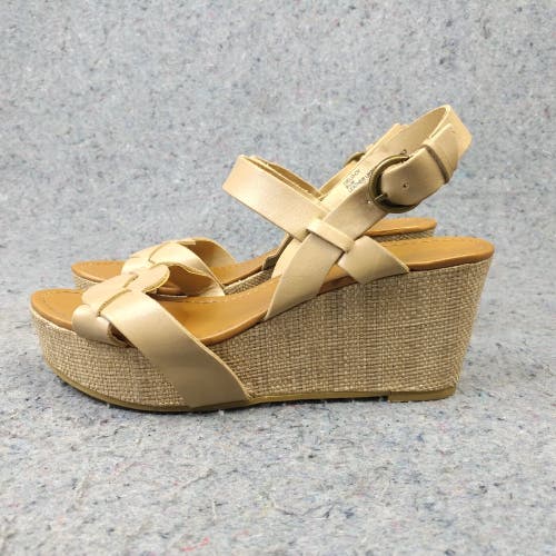 Crown Vintage Wedge Sandals Womens 9.5 Shoes Espadrille Ankle Strap Brown Tan