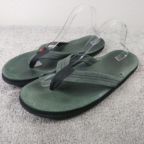 Rainbow Sandals Mens XL Flip Flops Green Black Leather Beach Surf Shoes 12