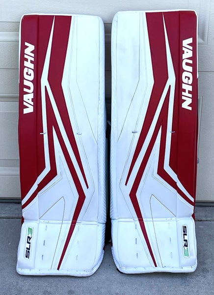 Excellent Used Vaughn SLR3 Pro Goalie Leg Pads- Senior 34+2 White/Red