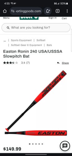 Used Easton Ronin Bat Alloy (-7) 27 oz 34"