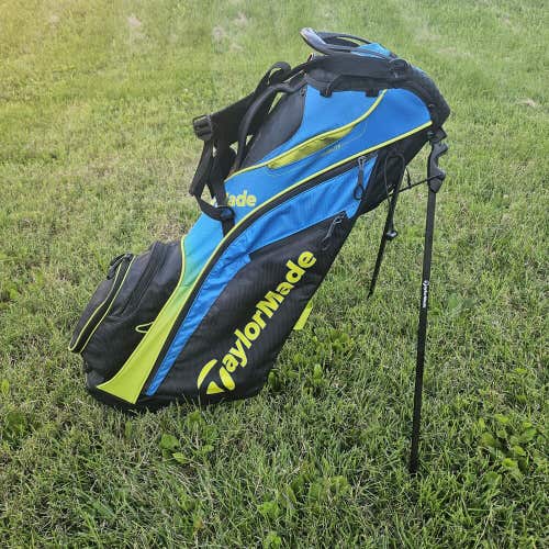 Taylormade Golf Tour Lite Stand Bag Blue Volt Green Black Dual Strap 4 Way Divid