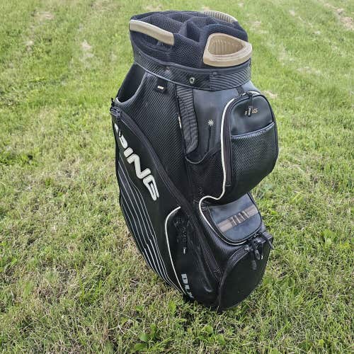 Ping Golf DLX Large Cart Bag Black/Tan/White 15 Way Divided 7 Pockets With RC