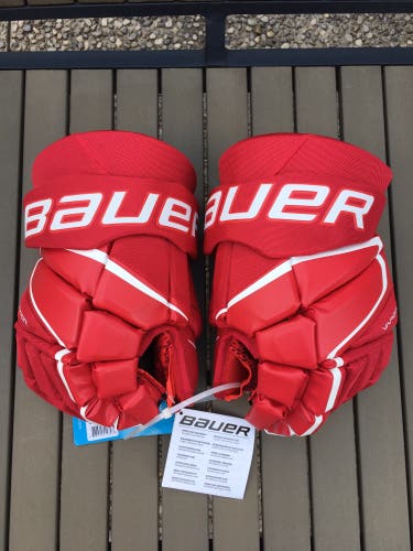 New! Bauer Vapor 3X Hockey Gloves Red Senior Size 15”