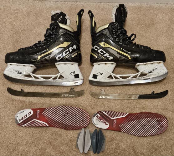 Used Senior CCM Tacks AS-V Pro Hockey Skates 9 Regular w/ BladeTech Black Diamond & STEP Blacksteel