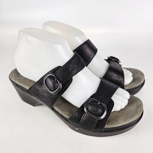 Dansko Sophie Black Leather Sandals Platform Wedge Heel Shoe Size 41 / 10.5