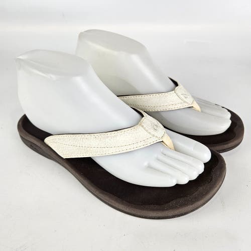 Olukai CHANA Women’s Size 8 White Leather Flip Flop Sandals Shoe