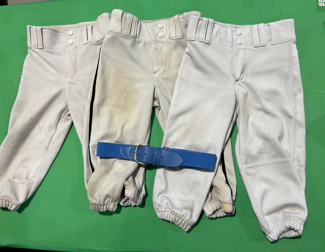 Bundle White Used Small Youth Men's Champro Game Pants With Blue Belt