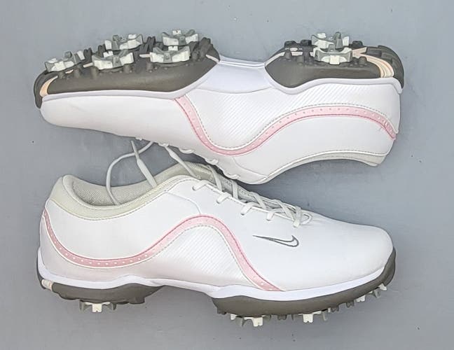 Nike Ace Golf Shoes Women's size 6.5 White Pink Lace Up Leather 2011 #418368-161