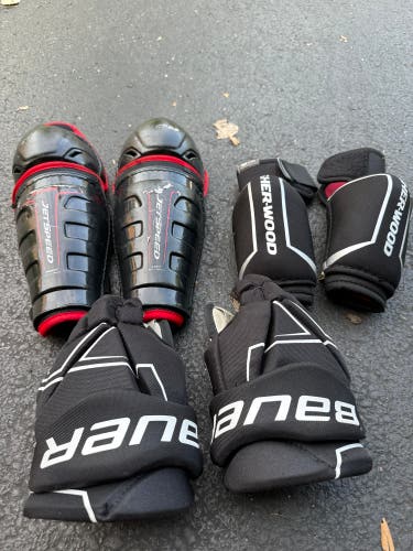 Hockey Gloves, Shin Guard And elbows