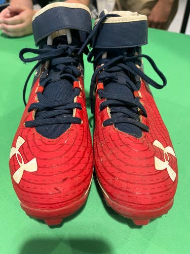 Red Used Size 6.0 (Women's 7.0) Youth Kid's Under Armour Bryce harper High Top Footwear Molded Cleat