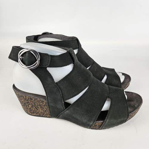 Dansko Sera Black Milled Nubuck Leather Wedge Sandals Women's Size: 39 / 8.5