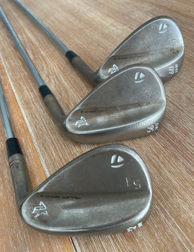 TaylorMade Right Handed Stiff Flex Steel Shaft Raw Tour Heads Milled Grind 3 Wedges 60*, 56*, 52*